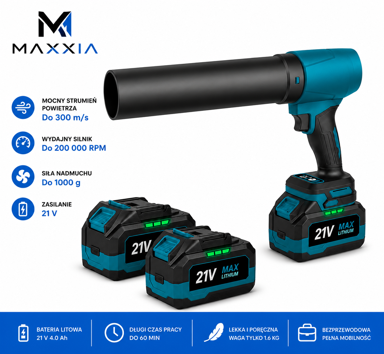 Maxxia Jet Pro™ - Akumulatorowa Dmuchawa 21V